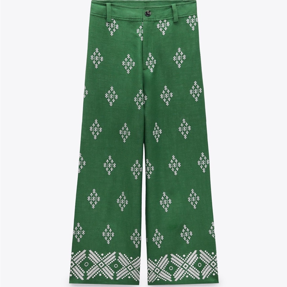 ZARA linen embroidered pants NWT size large